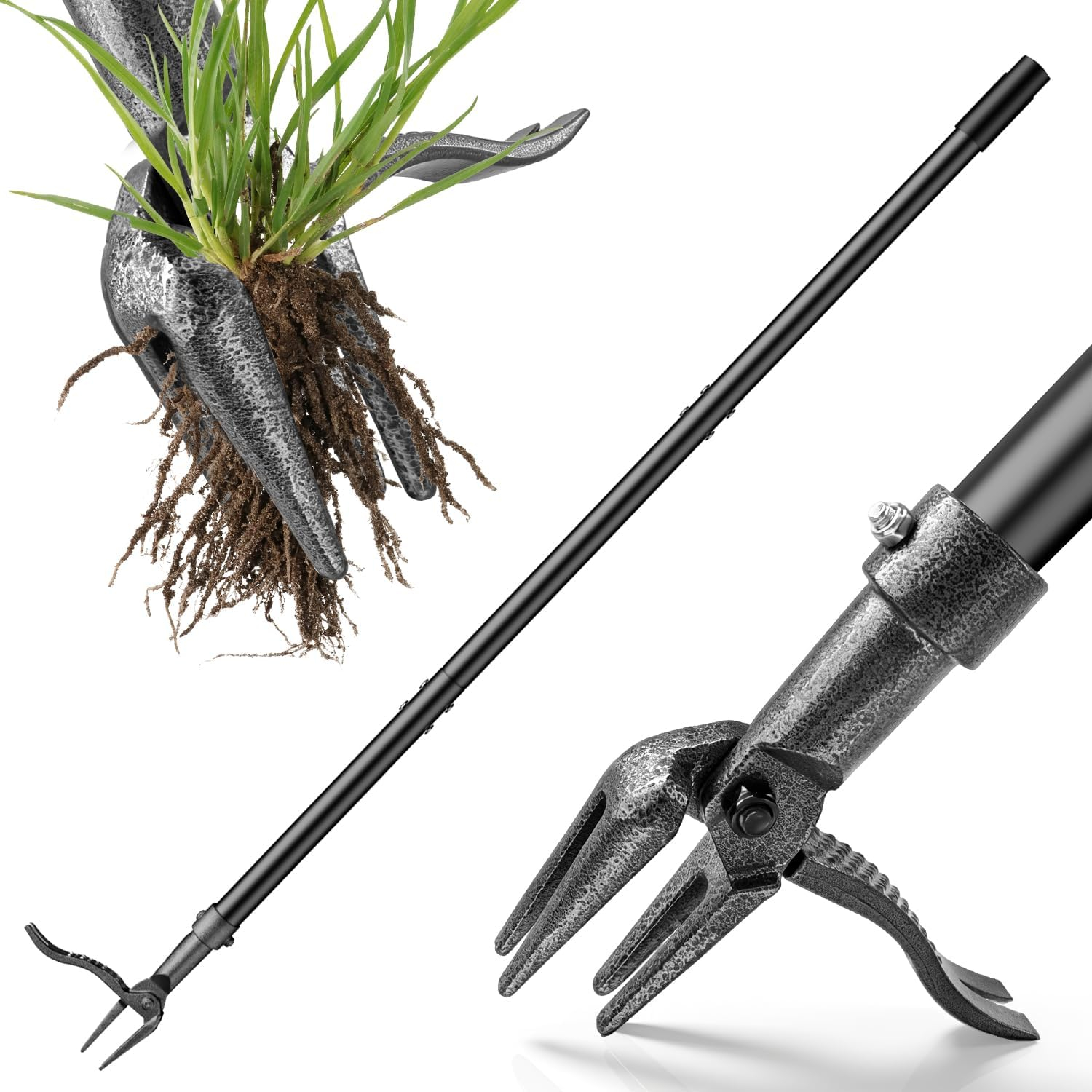 Weed Puller Tool – 45" All-Metal Stand Up Heavy Duty Weeder Hand Tool with 4-Claw Steel Head & Long Handle, Garden Weeding Tool for No Bending or Kneeling, Back & Knee Friendly, Easily Removes Weeds