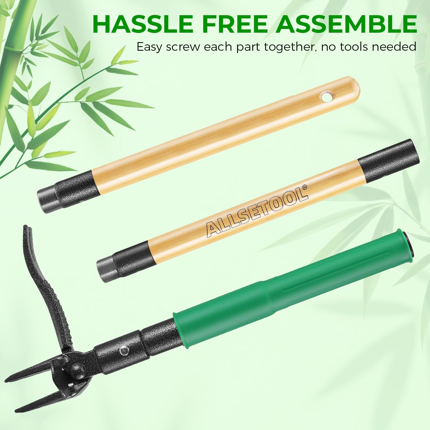 Weed Puller Tool with 2 Weed Eject Feature, 43.7in Stand Up Dandelion Remover Tool, Real Bamboo Handle and Metal 4 Claw & Foot Pedal, Heavy Duty Garden Weeder
