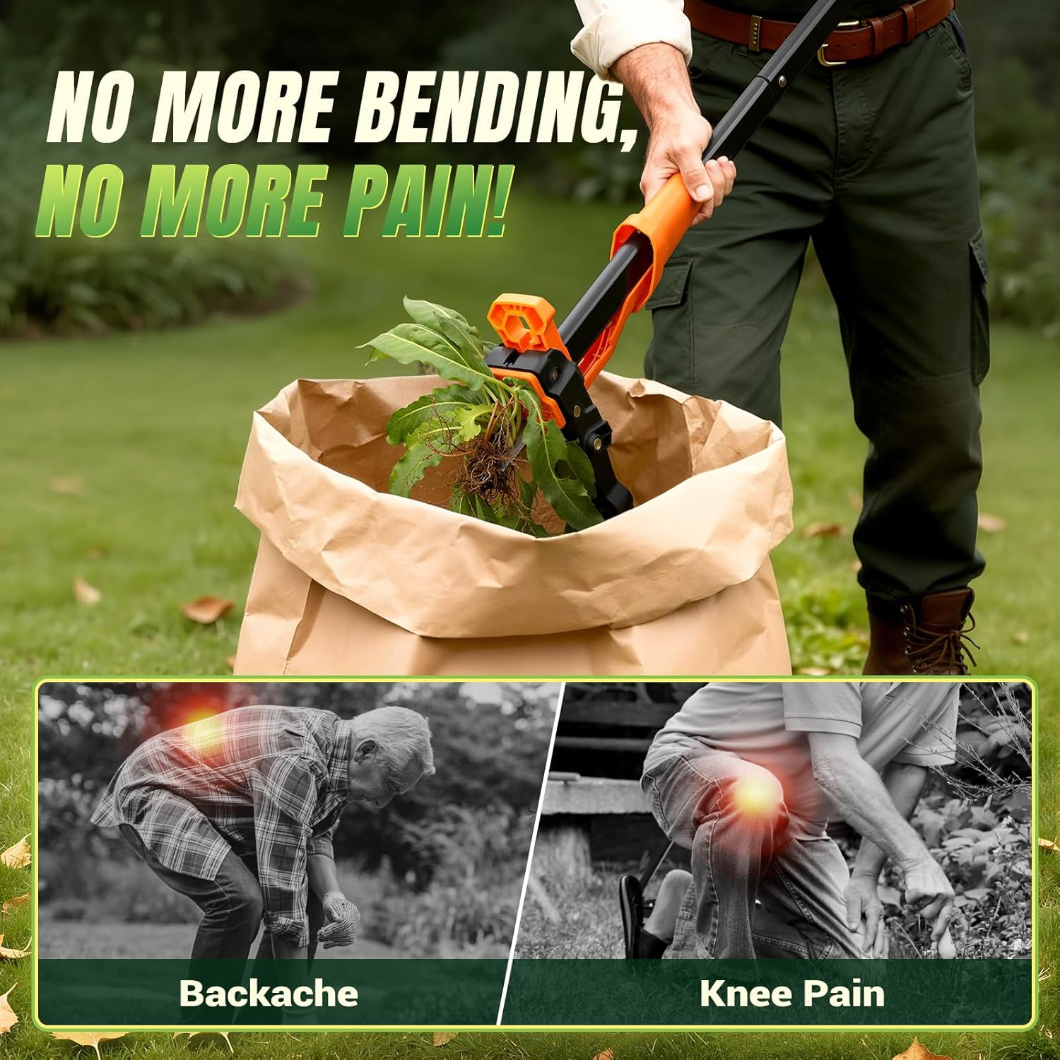 Weed Puller Tool - Stand Up Weed Puller with 4-Claw Steel Head, 39" Retractable Handle & Easy-Eject Mechanism for Dandelions, Clover & More, No Bending or Kneeling - Orange