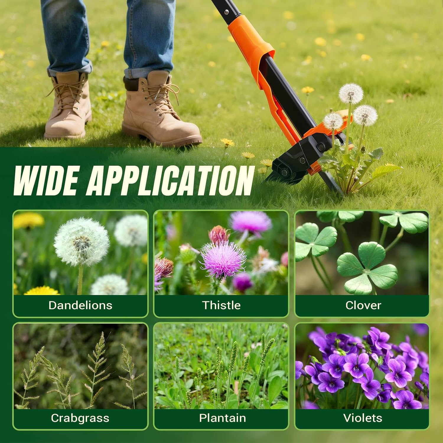 Weed Puller Tool - Stand Up Weed Puller with 4-Claw Steel Head, 39" Retractable Handle & Easy-Eject Mechanism for Dandelions, Clover & More, No Bending or Kneeling - Orange