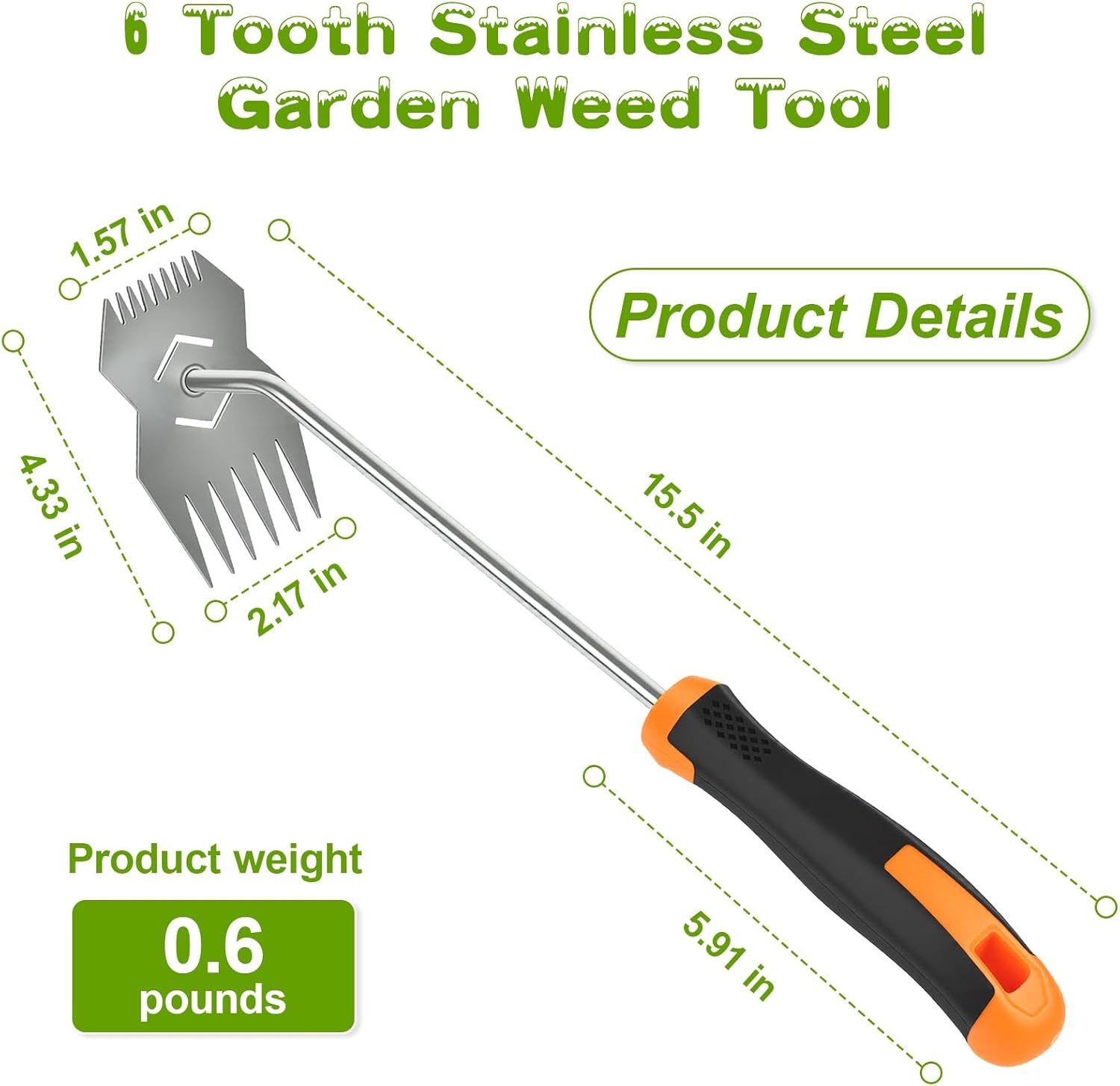 Garden Weed Tool,2026 Portable Weeding Tool,Stainless Steel Hand Weeder Tool,Adopt Anti slip Rubber handle,conforms to ergonomic curves,Suitable For Vegetable Cultivation And Horticulture on Farms