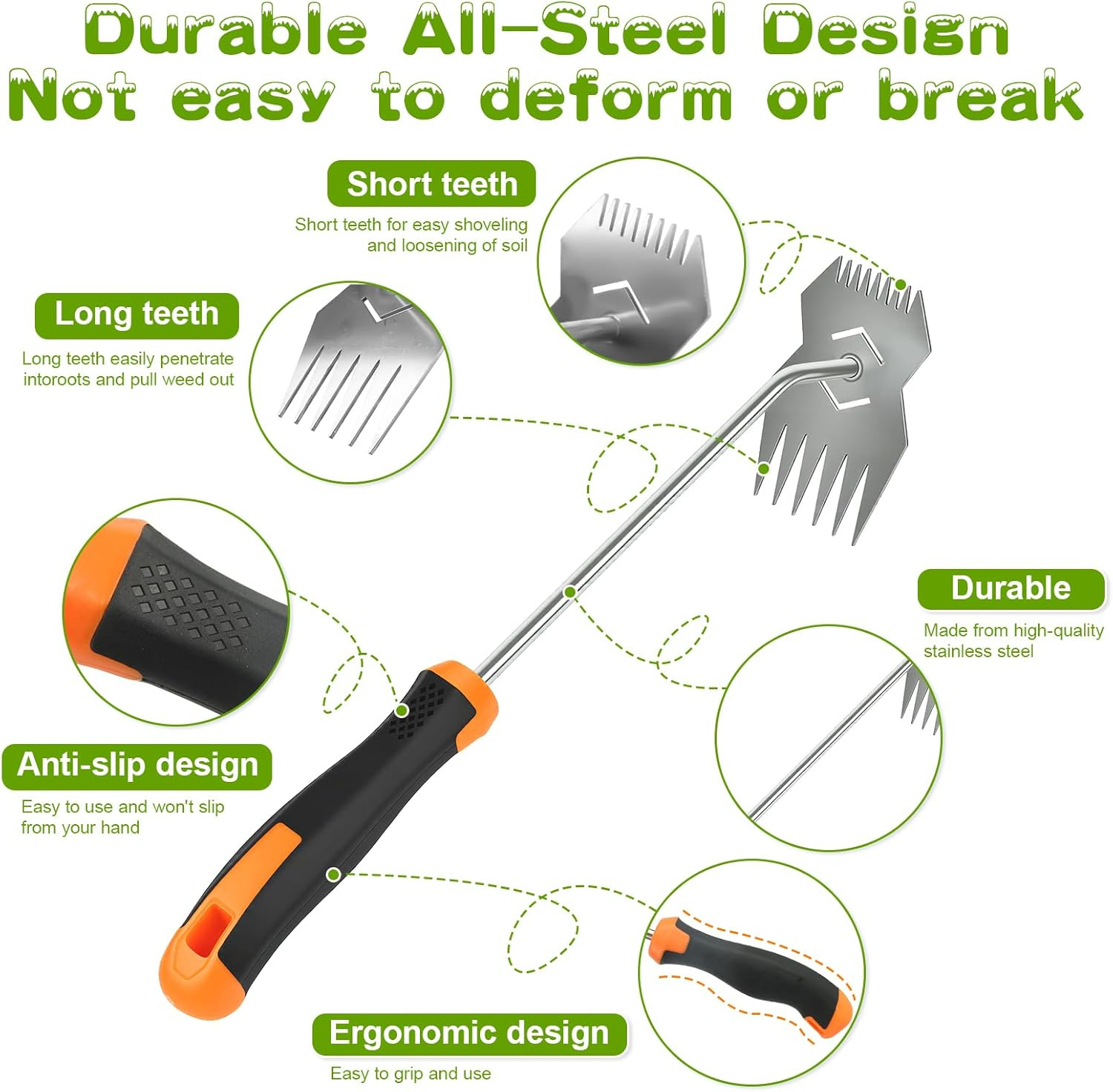 Garden Weed Tool,2026 Portable Weeding Tool,Stainless Steel Hand Weeder Tool,Adopt Anti slip Rubber handle,conforms to ergonomic curves,Suitable For Vegetable Cultivation And Horticulture on Farms