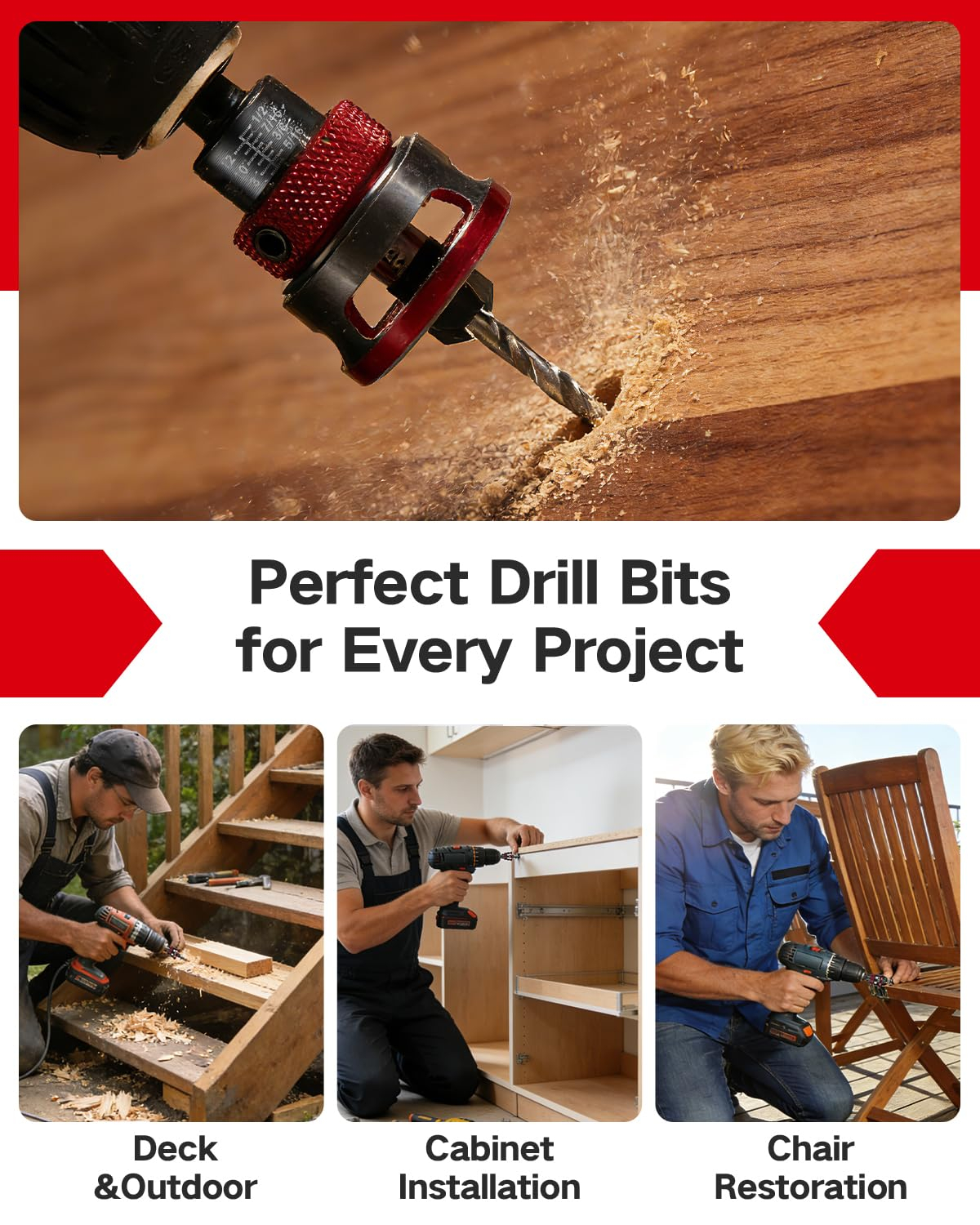 9 PCS Countersink Drill Bits Set, 5PCS Two-Flute TCT Alloy Tapered Drill Bits and Adjustable Depth Stop Collar, Wood Countersink Bit with Wrench for 82 Degree Woodworking, Plywood and MDF DIY