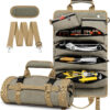 Tool Roll Up Bag, 1680D Heavy Duty Tool Bag Organizer with 2 Detachable Tool Pouches & Multiple Pockets, Waterproof Motorcycle Tool Roll for Mechanic & Electrician, Gift for Men Him Dad, 21.9"*14.7"