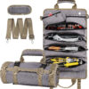 Tool Roll Up Bag, 1680D Heavy Duty Tool Bag Organizer with 2 Detachable Tool Pouches & Multiple Pockets, Waterproof Motorcycle Tool Roll for Mechanic & Electrician, Gift for Men Him Dad, 21.9"*14.7"