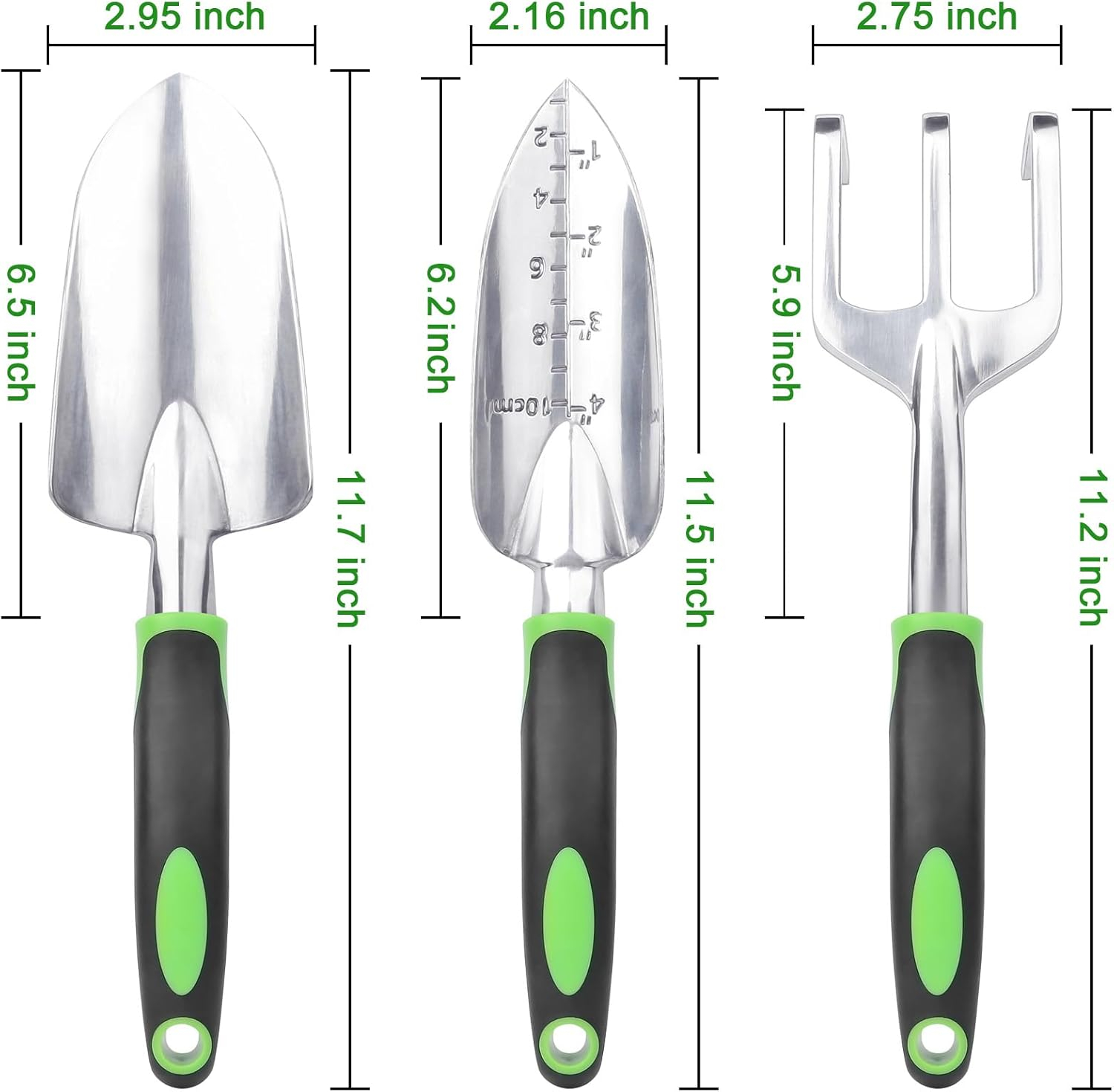 Garden Tools Set, 3 Pack Heavy Duty Gardening Tools Set Include Garden Shovel, Transplant Trowel and Hand Rake with Ergonomic Non-Slip Handle, Aluminum Alloy Lawn and Garden Hand Tools for Planting