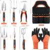 Garden Tools Set, 8 Piece Gardening Tools Set with Non Slip Ergonomic Handle, Heavy Duty Garden Tool Set with Storage Bag, Gardening Kit for Women, Garden Hand Tools Gift for Women and Men, Orange