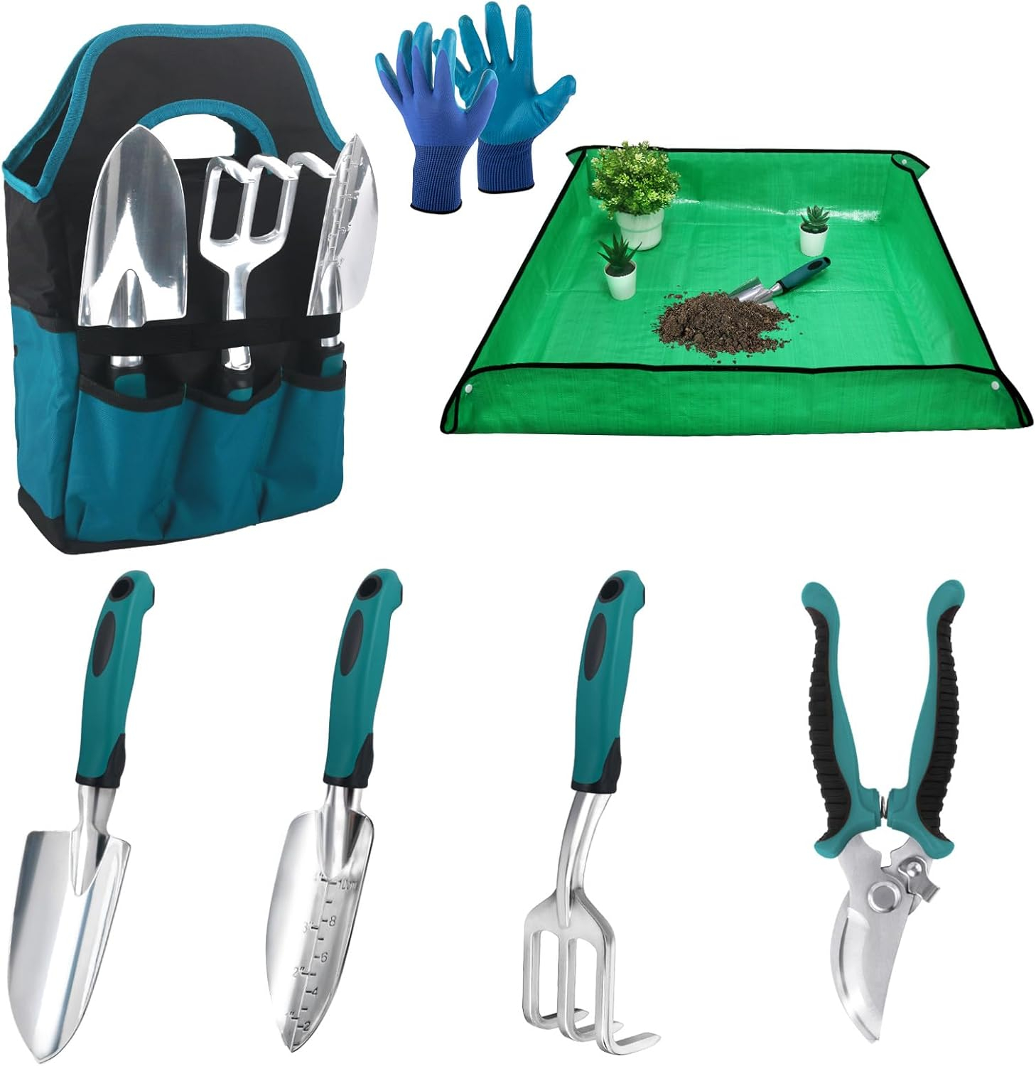 Garden Tools Set, 8 Piece Gardening Tools Set with Non Slip Ergonomic Handle, Heavy Duty Garden Tool Set with Storage Bag, Gardening Kit for Women, Garden Hand Tools Gift for Women and Men, Orange