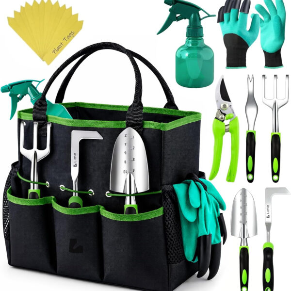 Heavy Duty Gardening Tools - Gardening Gifts for Women, Men, Mom, Dad - Durable, Ergonomic Garden Tools Set (Green)