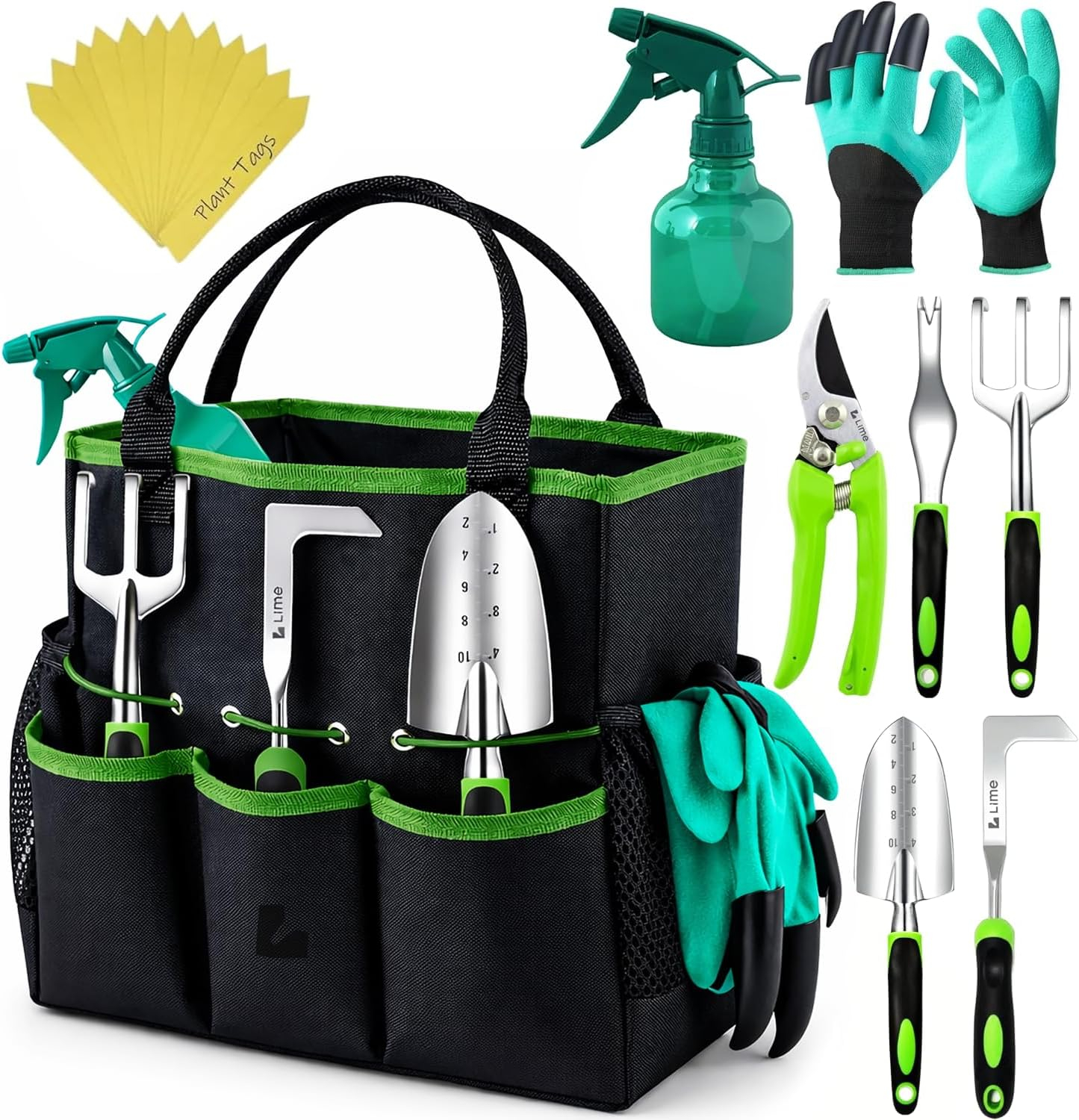 Heavy Duty Gardening Tools - Gardening Gifts for Women, Men, Mom, Dad - Durable, Ergonomic Garden Tools Set (Green)