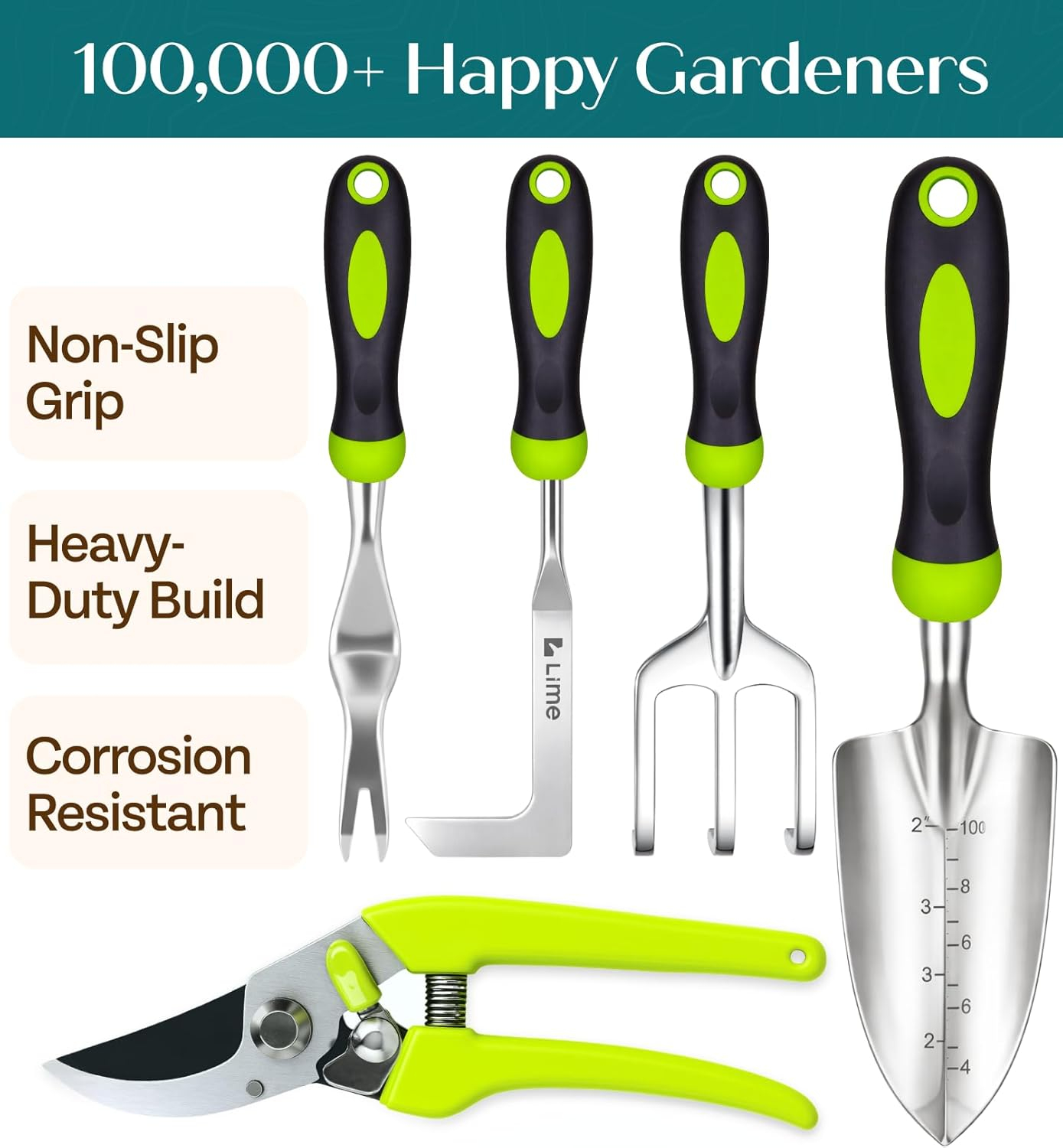 Heavy Duty Gardening Tools - Gardening Gifts for Women, Men, Mom, Dad - Durable, Ergonomic Garden Tools Set (Green)
