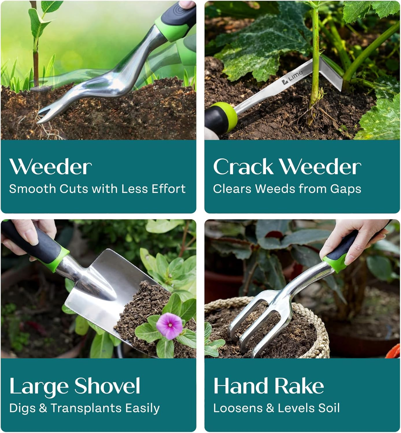 Heavy Duty Gardening Tools - Gardening Gifts for Women, Men, Mom, Dad - Durable, Ergonomic Garden Tools Set (Green)