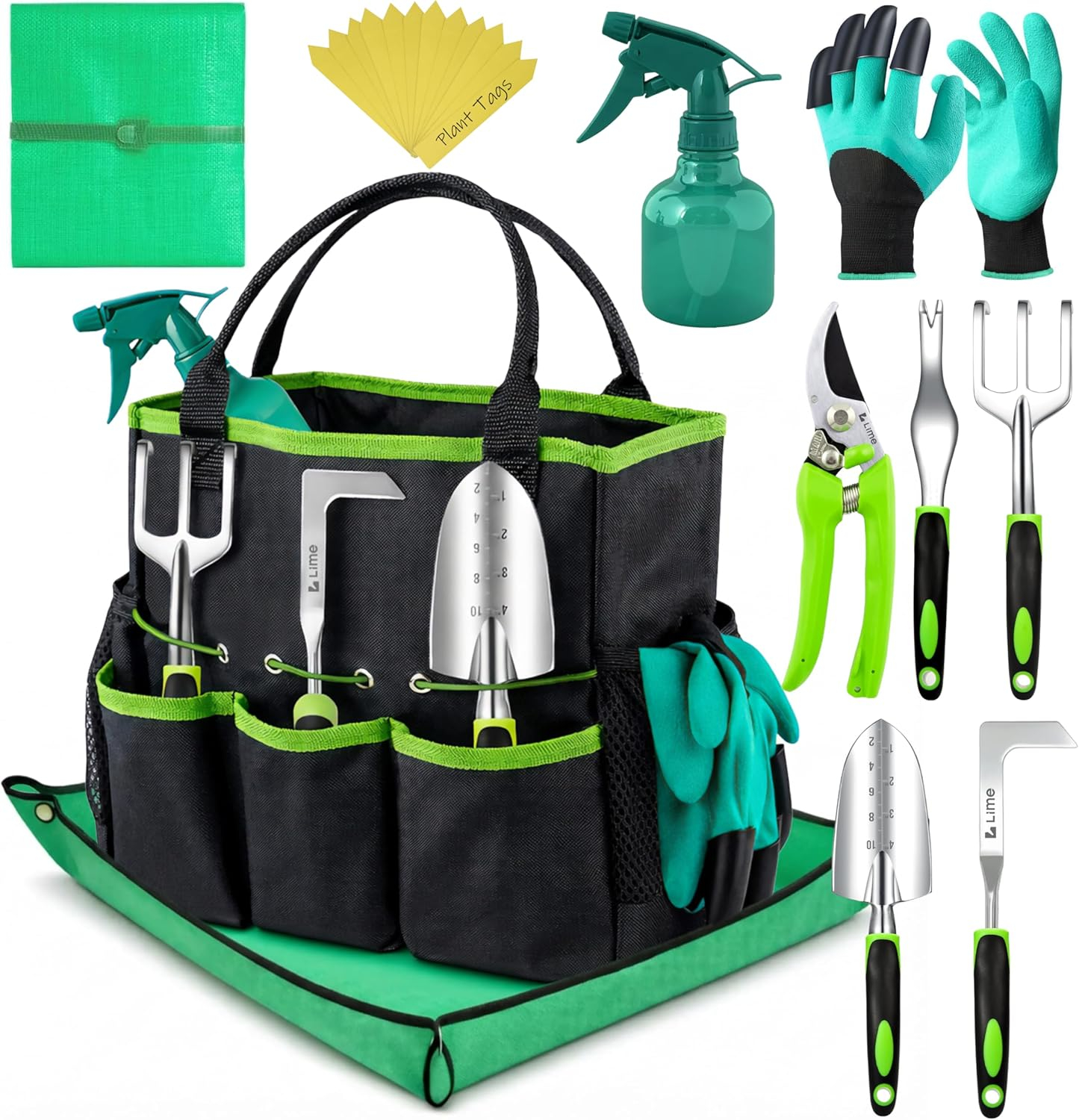 Heavy Duty Gardening Tools - Gardening Gifts for Women, Men, Mom, Dad - Durable, Ergonomic Garden Tools Set (Green)