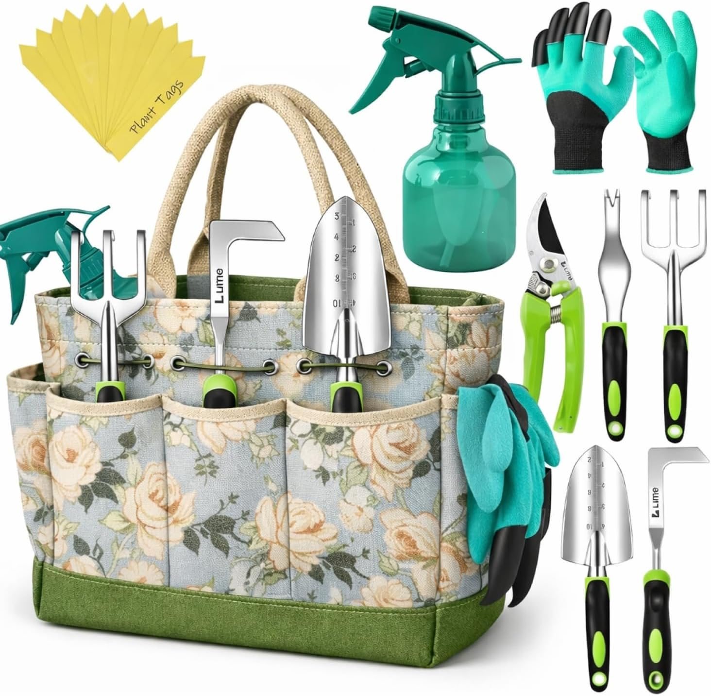 Heavy Duty Gardening Tools - Gardening Gifts for Women, Men, Mom, Dad - Durable, Ergonomic Garden Tools Set (Green)