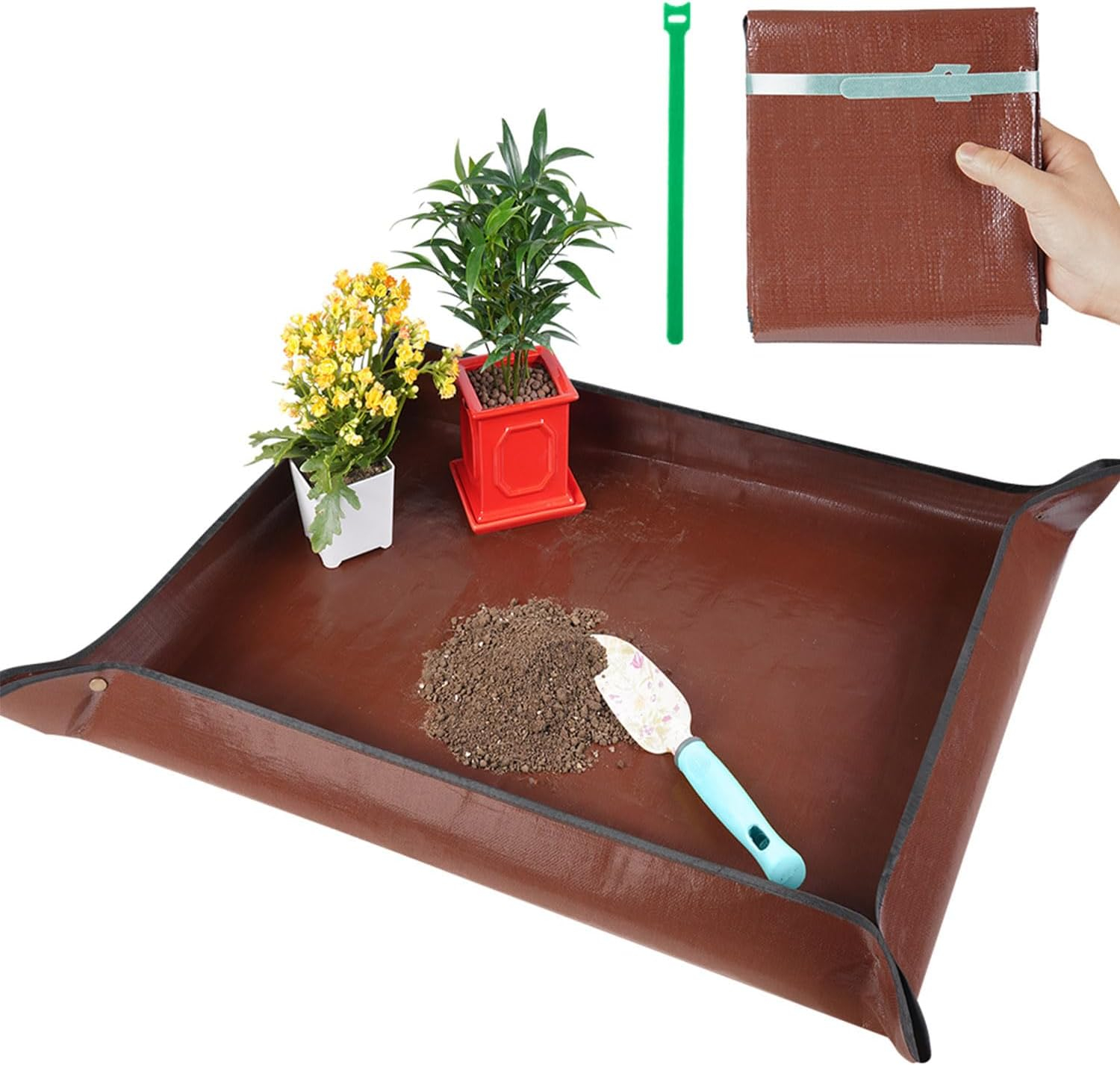 Repotting Mat for Indoor Plant Transplanting Control Mess, 26.8"X26.8" Waterproof Succulent Potting Mat Square Planting Tray Soil Change Mat Gardening Gifts for Plant Lovers