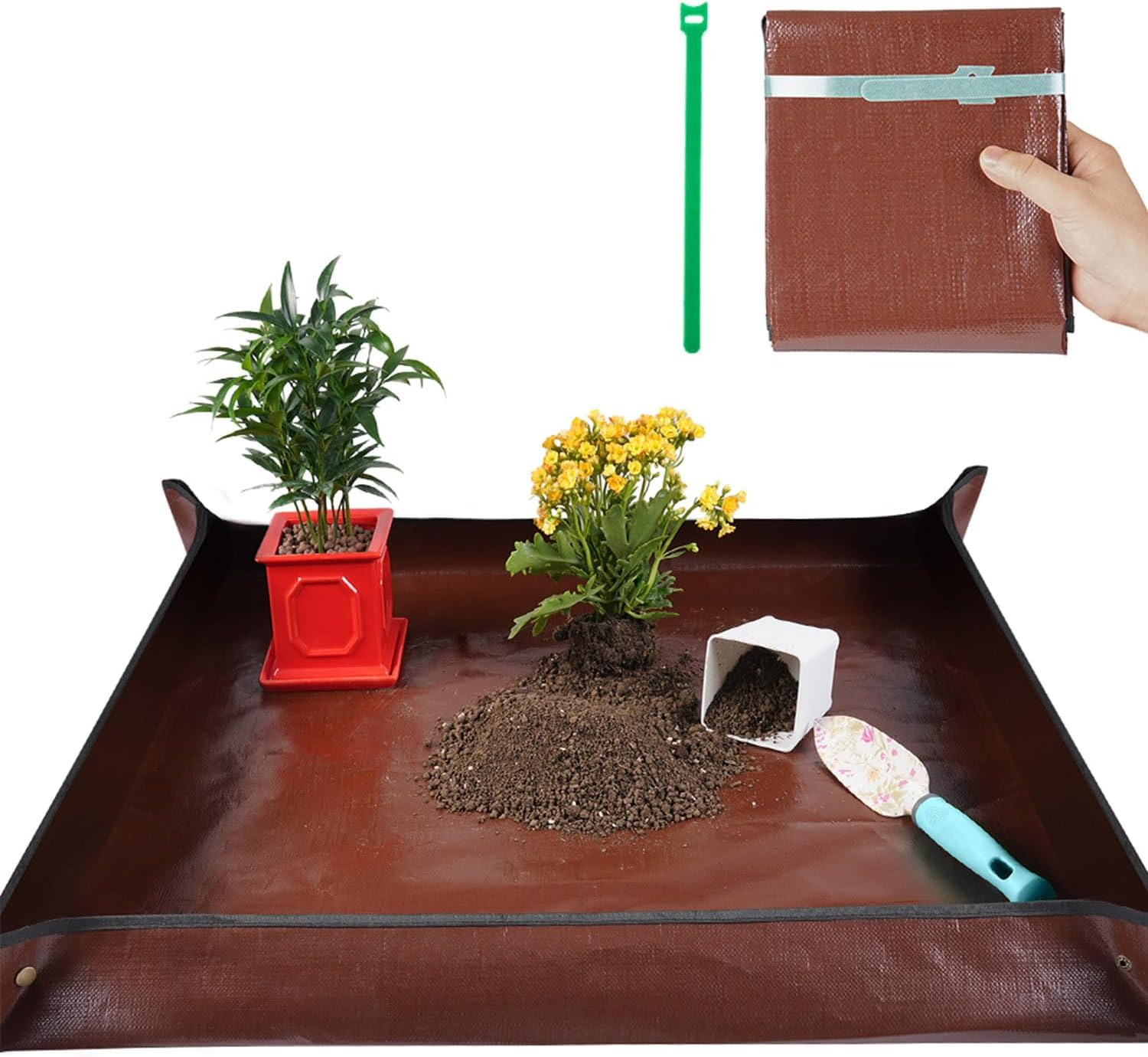Repotting Mat for Indoor Plant Transplanting Control Mess, 26.8"X26.8" Waterproof Succulent Potting Mat Square Planting Tray Soil Change Mat Gardening Gifts for Plant Lovers