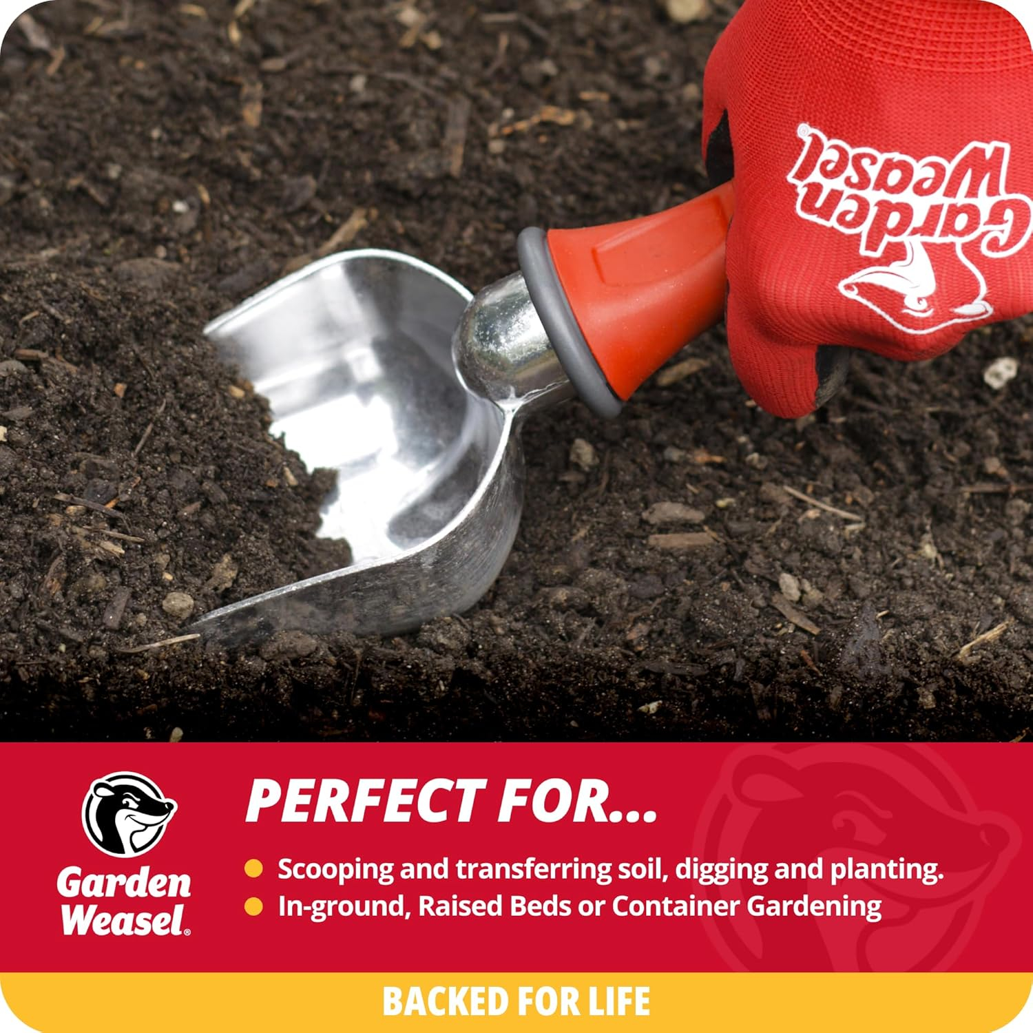 69ee294f77e5dfd693b8667114dcc973c35aeffecbbaf1fd227da.jpg Garden Weasel Potting Scoop - Oversized | Dig and Transport | Planting and Gardening Hand Digging Tools, Heavy Duty Soil Scoop, Mini Gardening Shovel | 91362