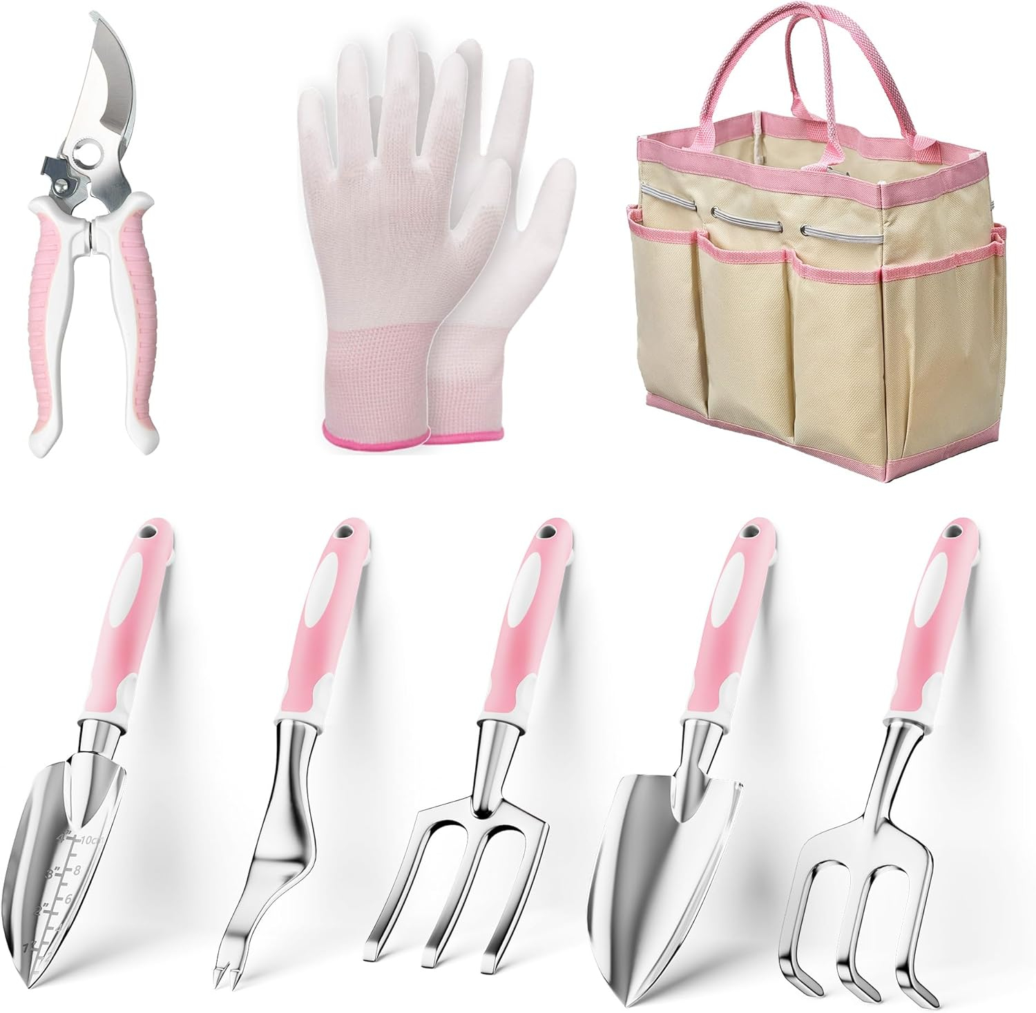 Garden Tools, 8 Piece Heavy Duty Gardening Tools Set with Non-Slip Rubber Grip, Stainless Steel Garden Tool, Gifts for Kids, Women, Husbands, and Parents