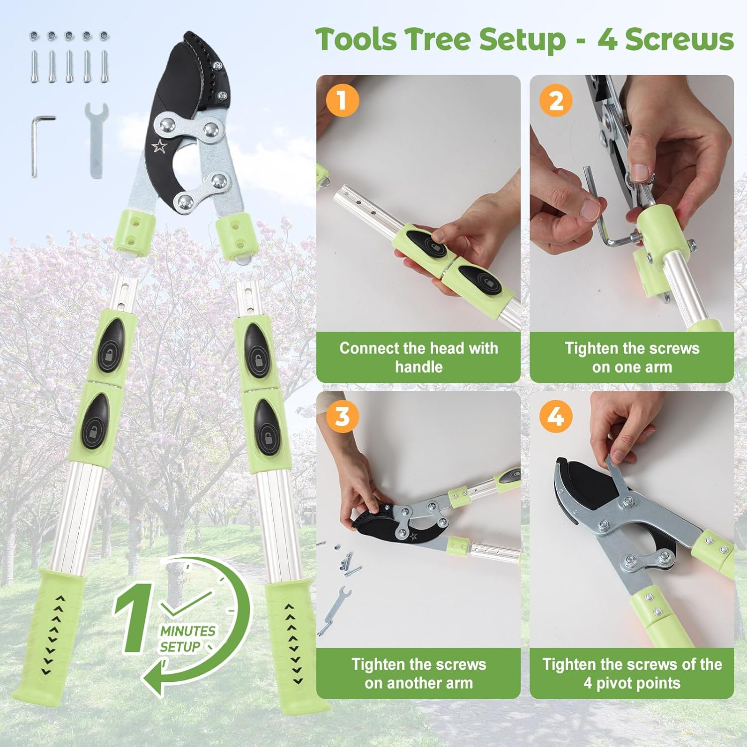 Extendable Loopers for Tree Trimming, 24-42'' Heavy Duty Thick Branches Cutter Lopping Shears with SK5 Steel Blade, Pruning Shear with 1.8” Cut Capacity, Loppers with Compound Action for Gardening