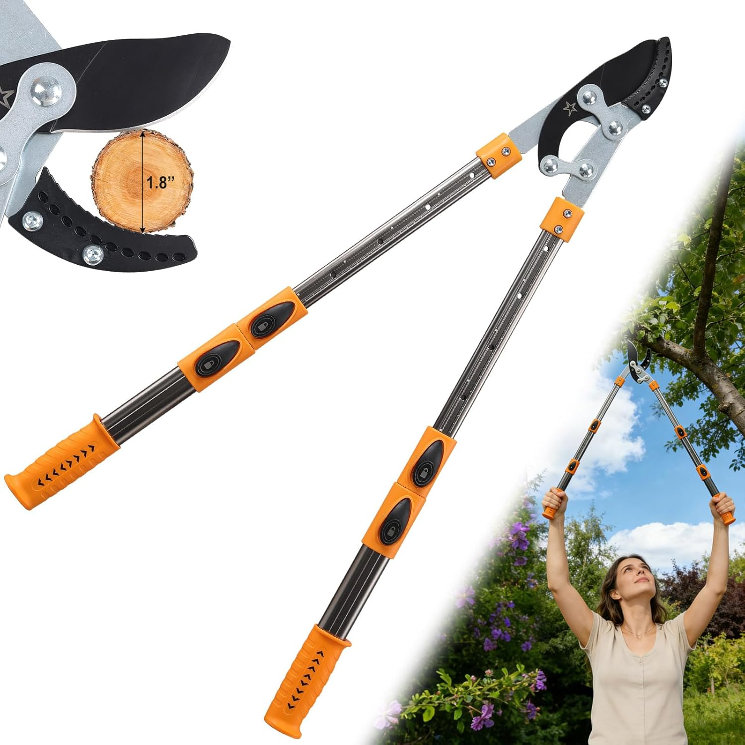 Extendable Loopers for Tree Trimming, 24-42'' Heavy Duty Thick Branches Cutter Lopping Shears with SK5 Steel Blade, Pruning Shear with 1.8” Cut Capacity, Loppers with Compound Action for Gardening