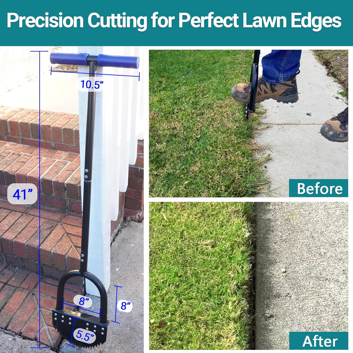 69ee2a6437217f0b3f6669375acd4071d04542752821c06738472.jpg Edger Lawn Tool 41in Border Edger with Tempered Spring Steel Blade Long Rubber Handle Wide Footplate Rustproof Manganese Steel Half Moon Edger for Garden Maintenance